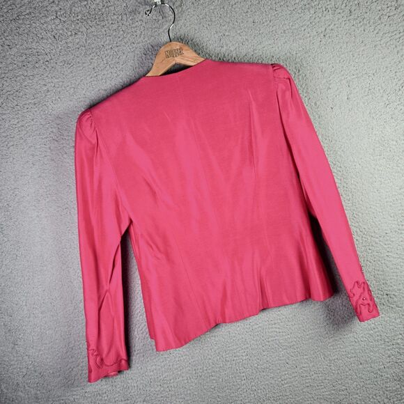 Karen Lawrence Womens Blazer 12 Pink Embroidered Pearl Button 67% Rayon Vintage - Picture 3 of 16